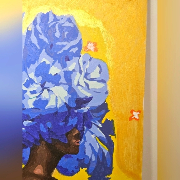 Hand Crafted Handpainted Artwork Blue  Floral Canvas Wall Decor Handmade Flowers - Picture 16 of 17